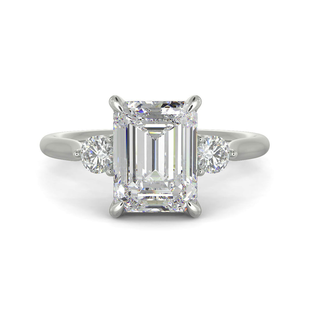 Juliet Emerald Cut Trilogy Pave 4 Prong Claw Set Engagement Ring Setting - Nivetta