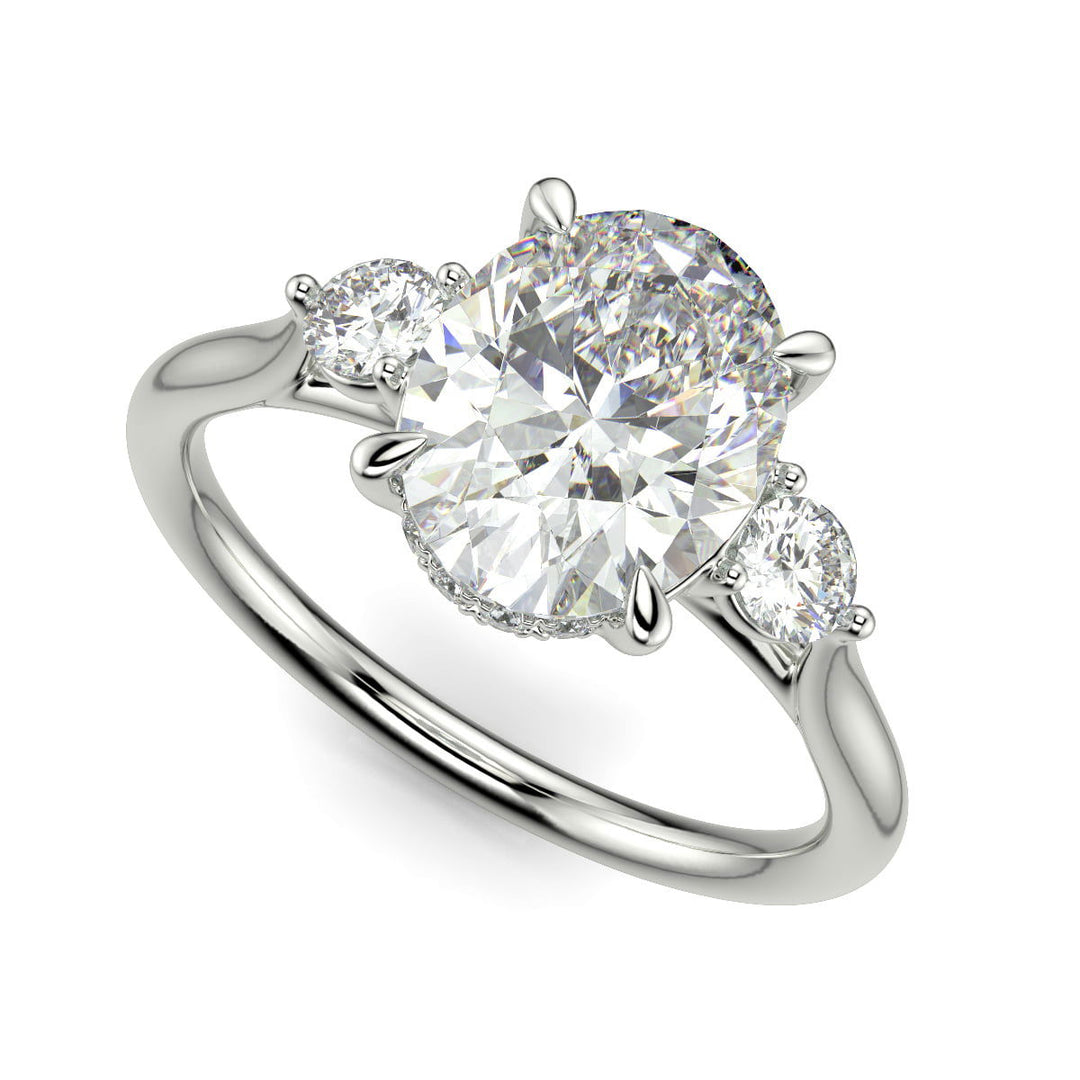 Juliet Oval Cut Trilogy Pave 4 Prong Claw Set Engagement Ring Setting - Nivetta