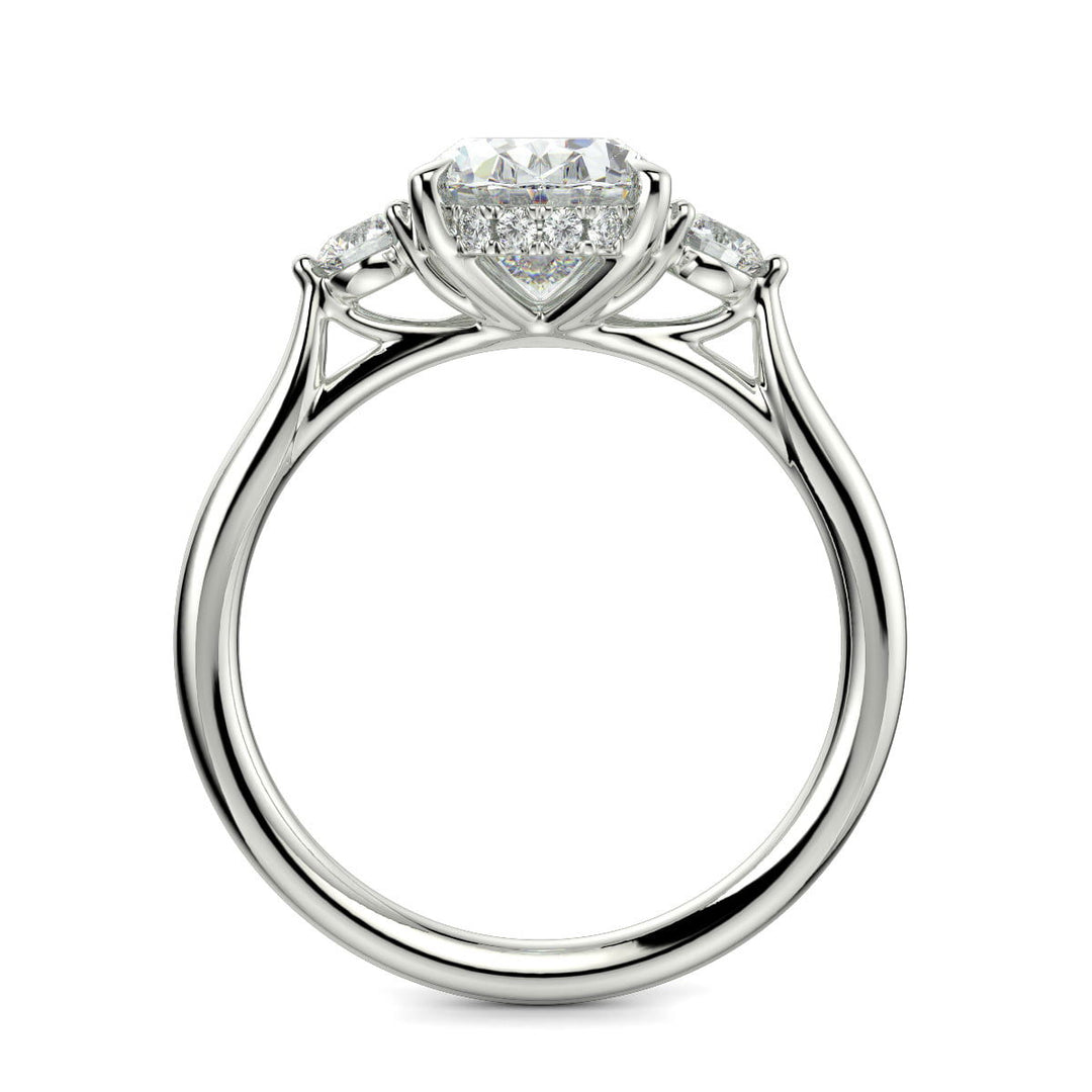 Juliet Oval Cut Trilogy Pave 4 Prong Claw Set Engagement Ring Setting - Nivetta