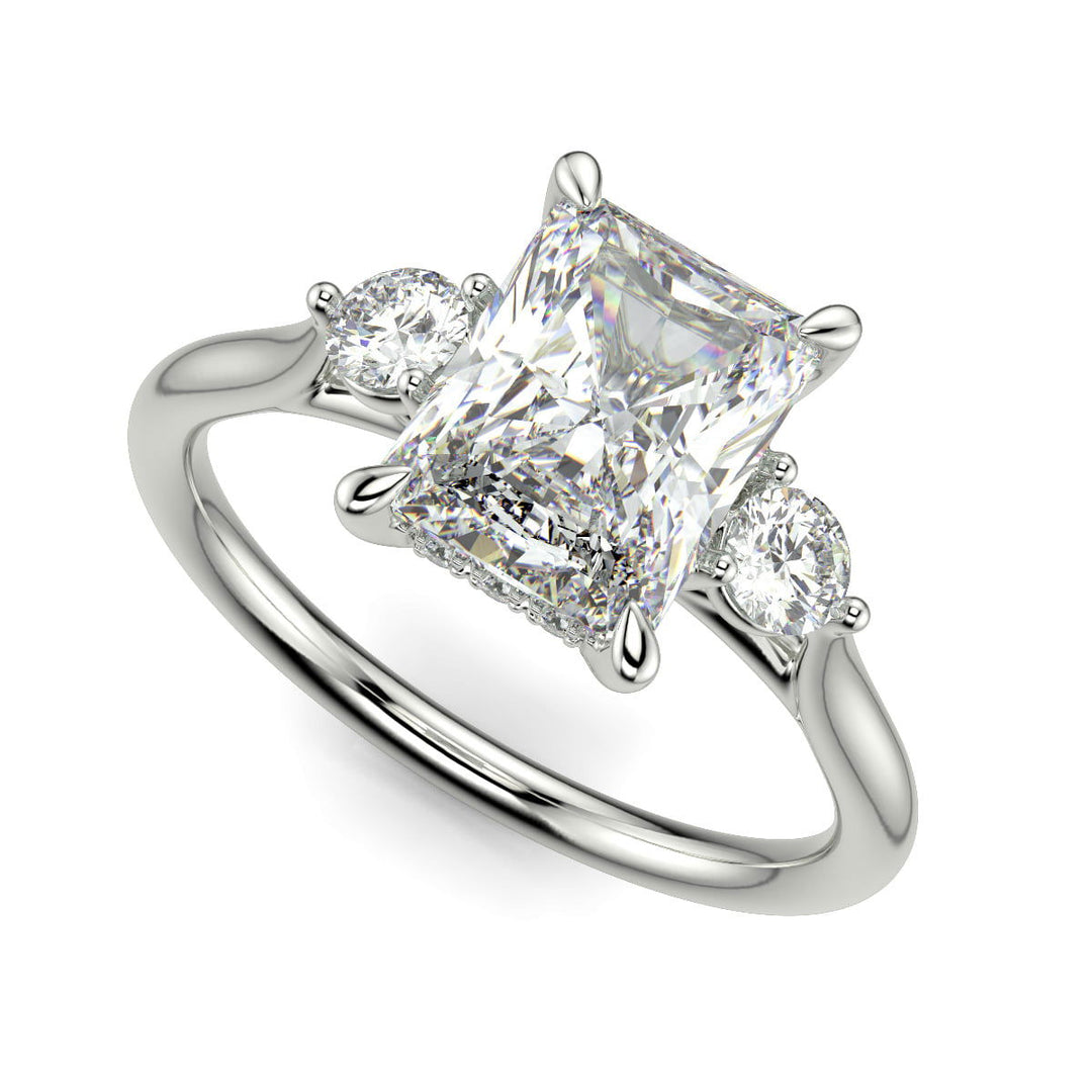 Juliet Radiant Cut Trilogy Pave 4 Prong Claw Set Engagement Ring Setting - Nivetta