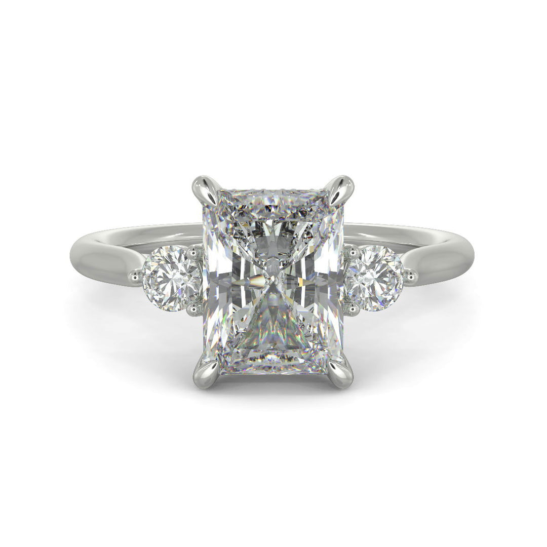 Juliet Radiant Cut Trilogy Pave 4 Prong Claw Set Engagement Ring Setting - Nivetta