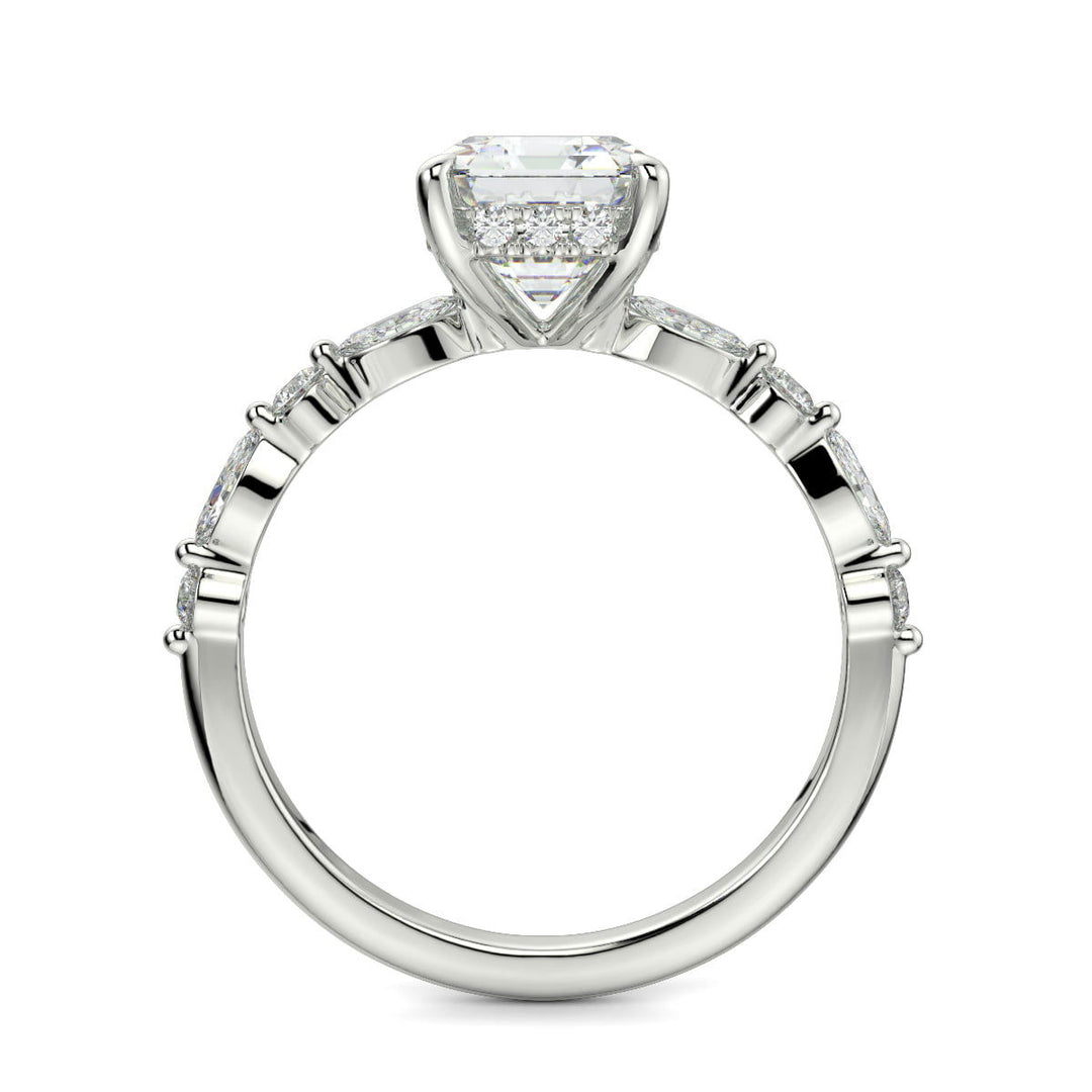 Julija Emerald Cut Hidden Halo Shared Prong Engagement Ring - Nivetta