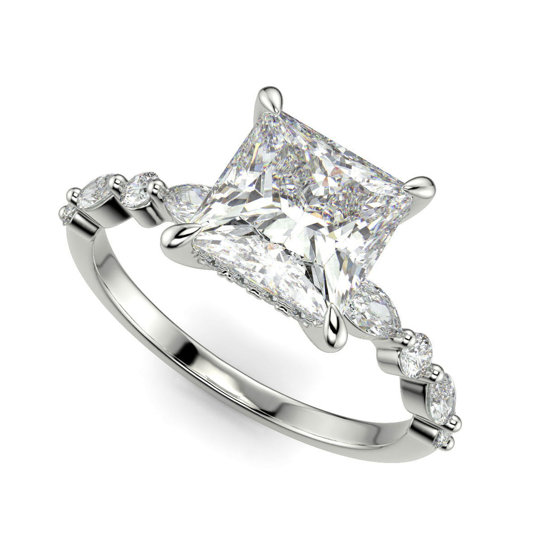Julija Princess Cut Hidden Halo Shared Prong Claw Set Ring - Nivetta