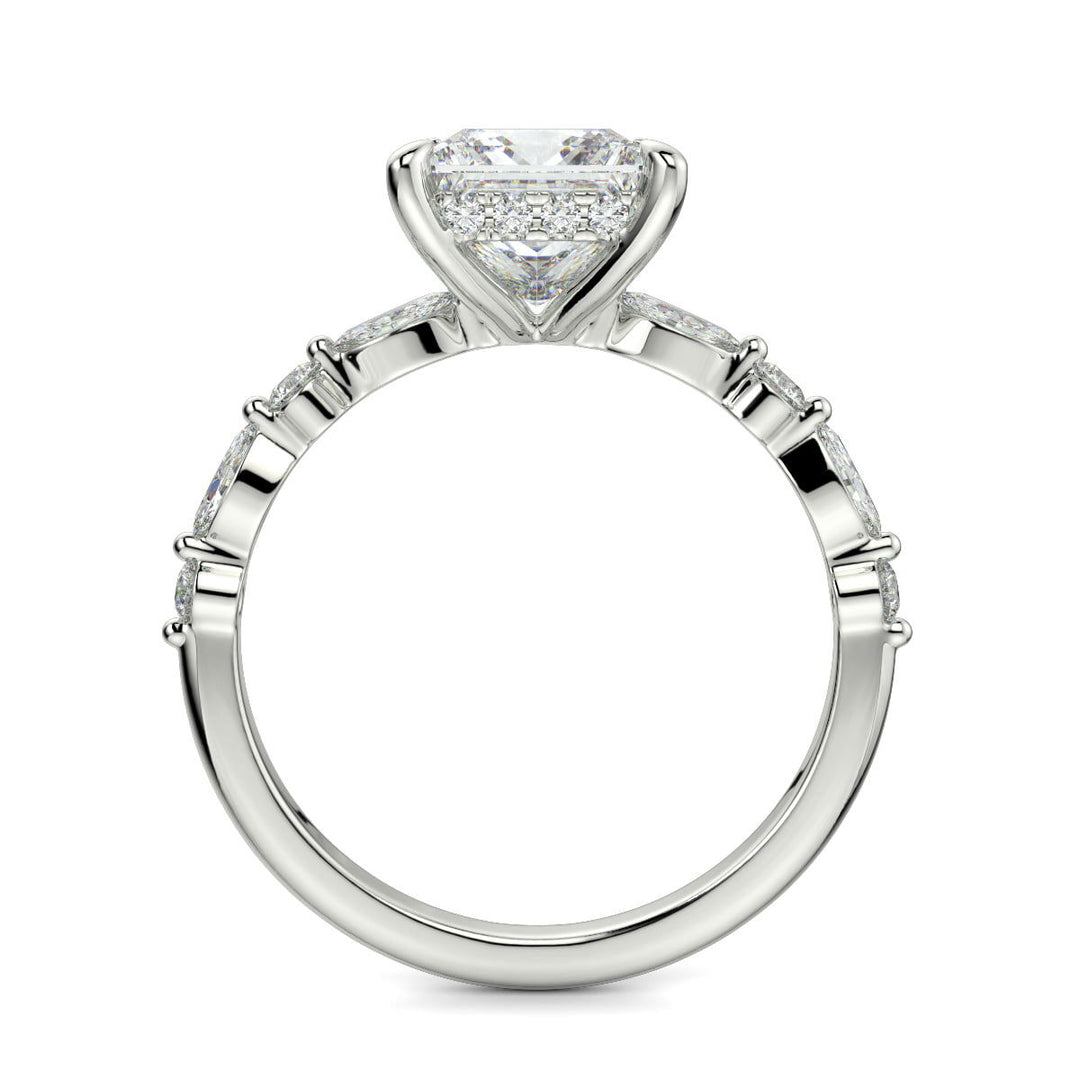 Julija Princess Cut Hidden Halo Shared Prong Claw Set Ring - Nivetta