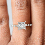 Load image into Gallery viewer, Julija Princess Cut Hidden Halo Shared Prong Claw Set Ring - Nivetta

