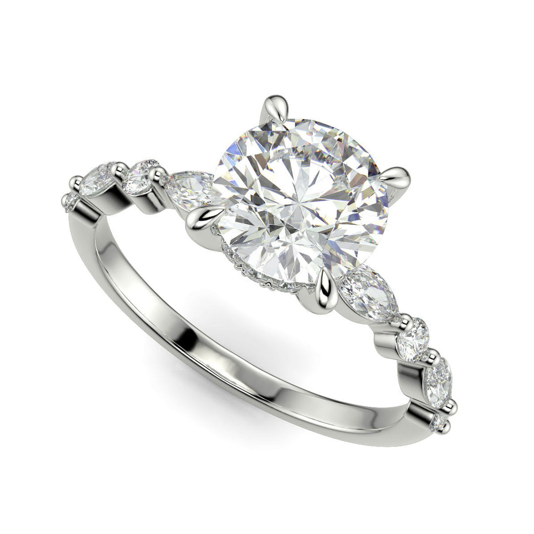 Julija Round Cut Pave Hidden Halo Shared Prong Claw Set Ring - Nivetta