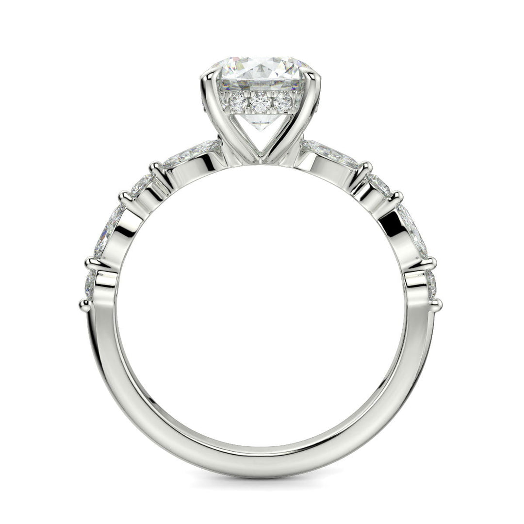 Julija Round Cut Pave Hidden Halo Shared Prong Claw Set Ring - Nivetta