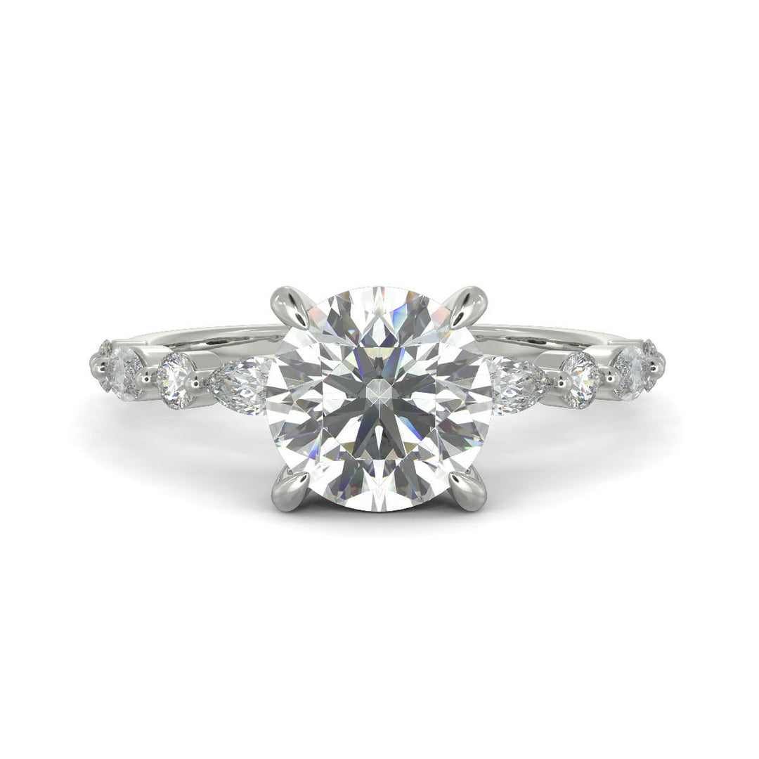 Julija Round Cut Pave Hidden Halo Shared Prong Claw Set Ring - Nivetta