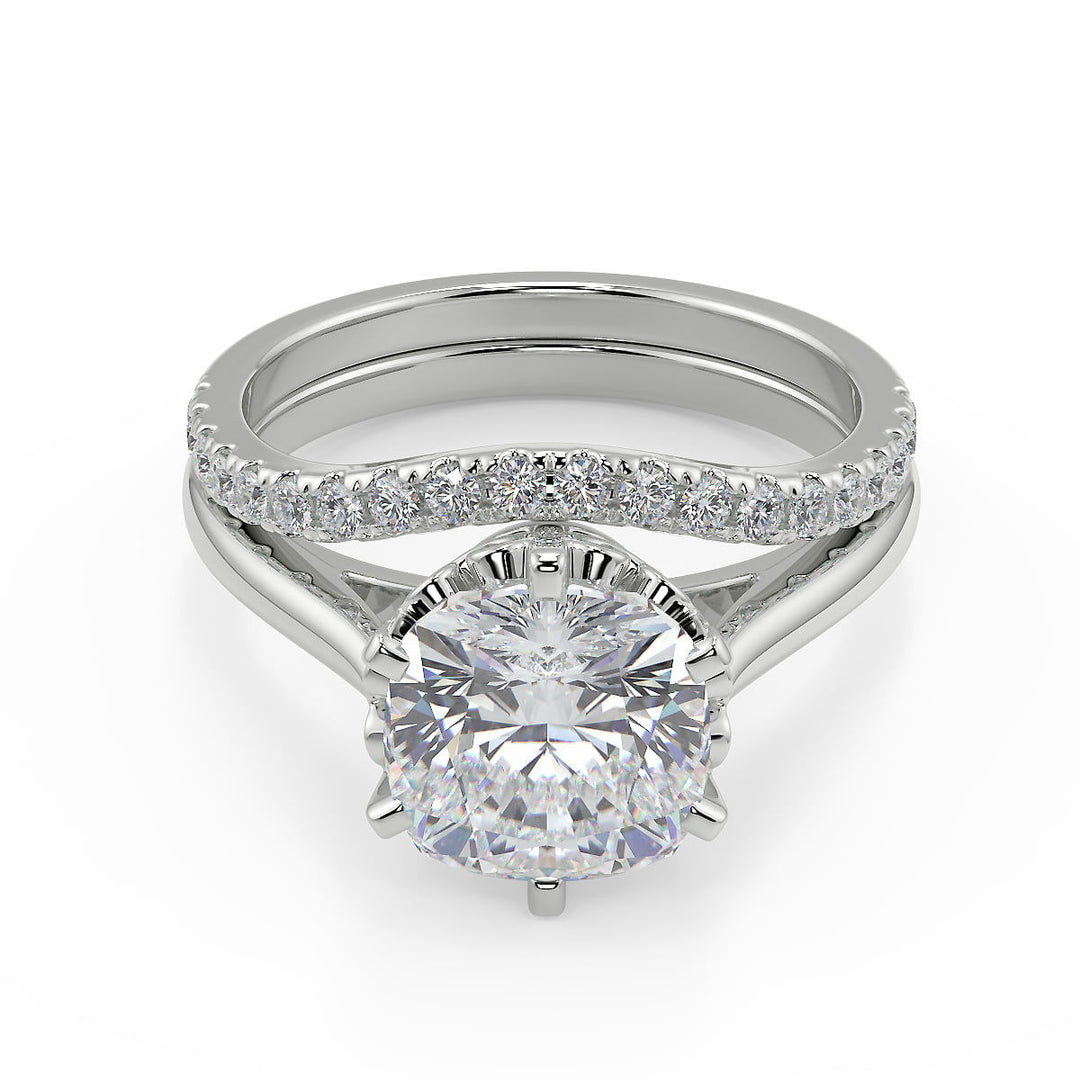 Kaila 6 Claw Crown Solitaire Cushion Cut Diamond Engagement Ring - Nivetta