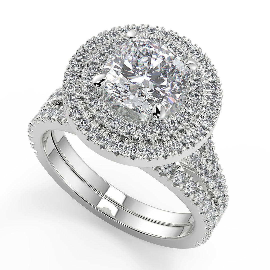 Kali Double Halo Pave Cushion Cut Diamond Engagement Ring - Nivetta