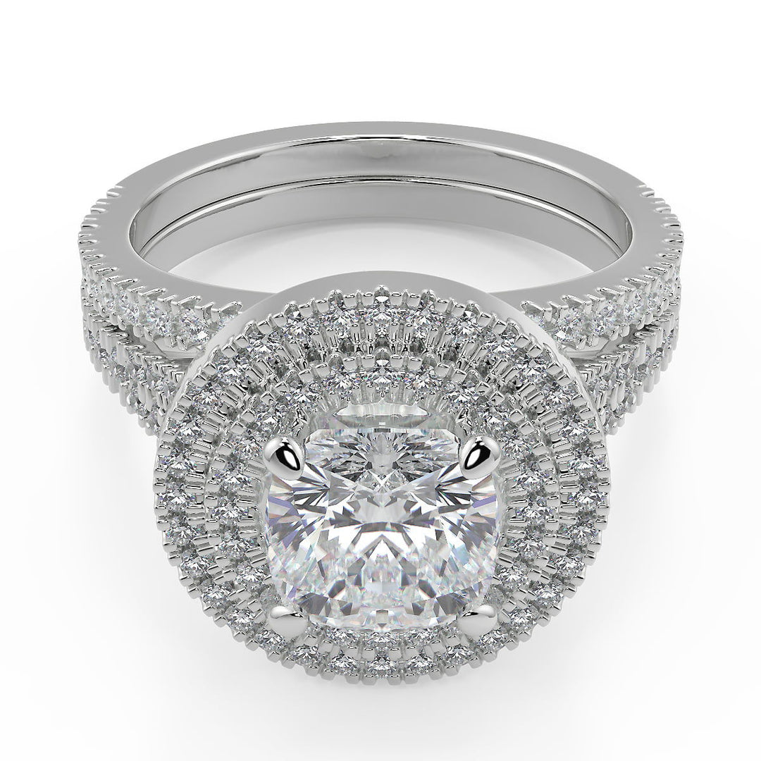 Kali Double Halo Pave Cushion Cut Diamond Engagement Ring - Nivetta