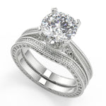 Load image into Gallery viewer, Karla Hand Engraved 4 Prong Milgrain Solitaire Round Cut Diamond Engagement Ring - Nivetta
