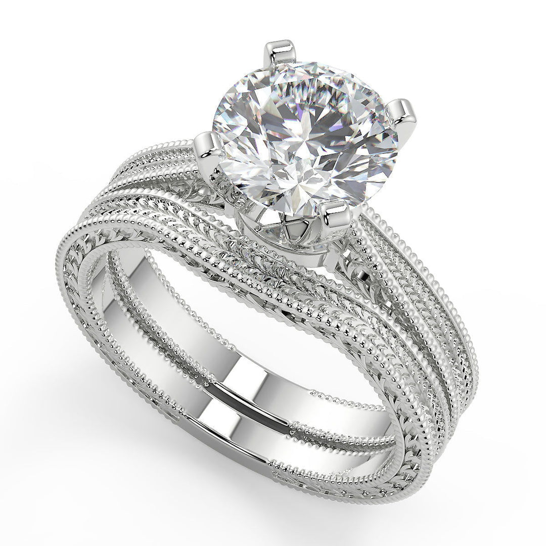 Karla Hand Engraved 4 Prong Milgrain Solitaire Round Cut Diamond Engagement Ring - Nivetta