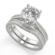 Karla Hand Engraved 4 Prong Milgrain Solitaire Round Cut Diamond Engagement Ring - Nivetta