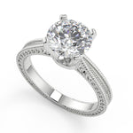 Load image into Gallery viewer, Karla Hand Engraved 4 Prong Milgrain Solitaire Round Cut Diamond Engagement Ring - Nivetta
