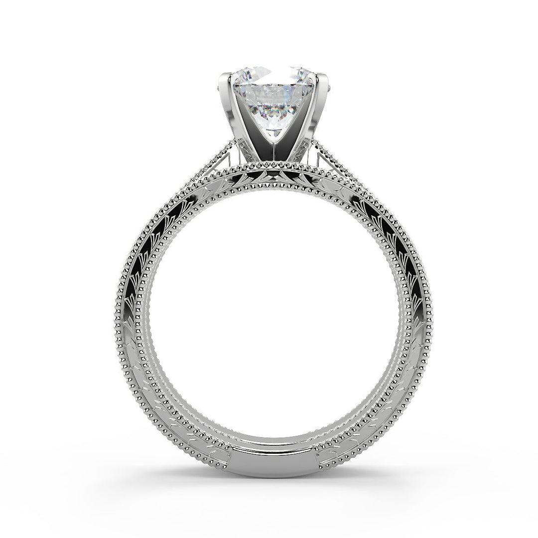 Karla Hand Engraved 4 Prong Milgrain Solitaire Round Cut Diamond Engagement Ring - Nivetta