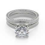 Load image into Gallery viewer, Karla Hand Engraved 4 Prong Milgrain Solitaire Round Cut Diamond Engagement Ring - Nivetta
