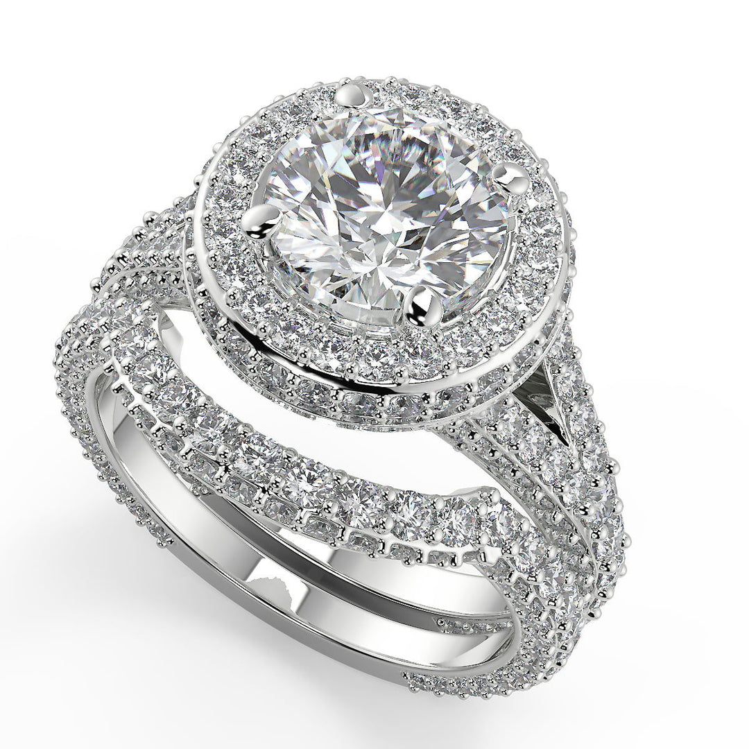 Kaylynn 3 Row Pave Round Cut Diamond Engagement Ring - Nivetta