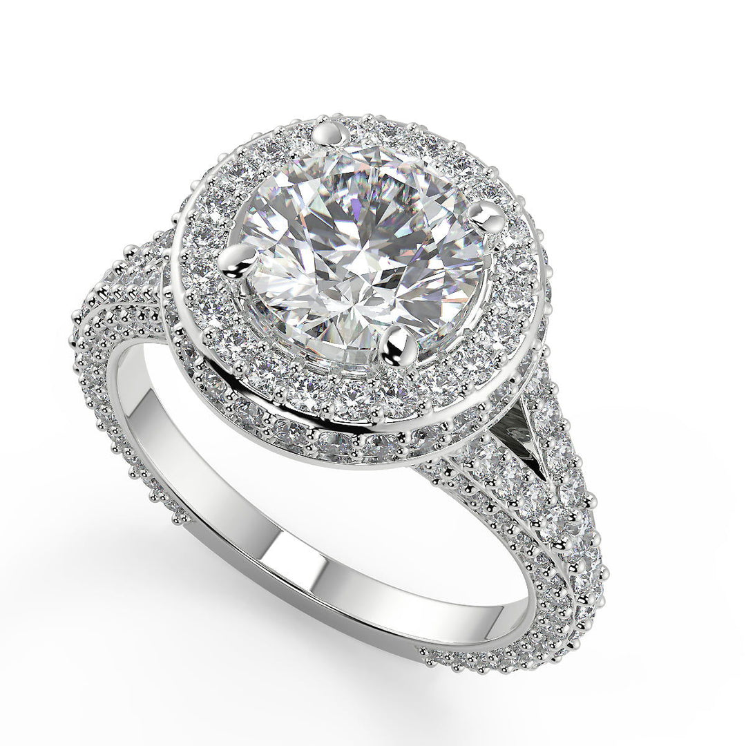 Kaylynn 3 Row Pave Round Cut Diamond Engagement Ring - Nivetta