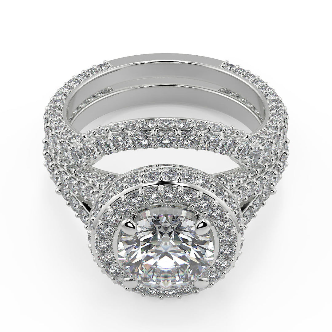 Kaylynn 3 Row Pave Round Cut Diamond Engagement Ring - Nivetta