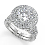 Load image into Gallery viewer, Kendall Double Halo Split Shank Pave Round Cut Diamond Ring - Nivetta
