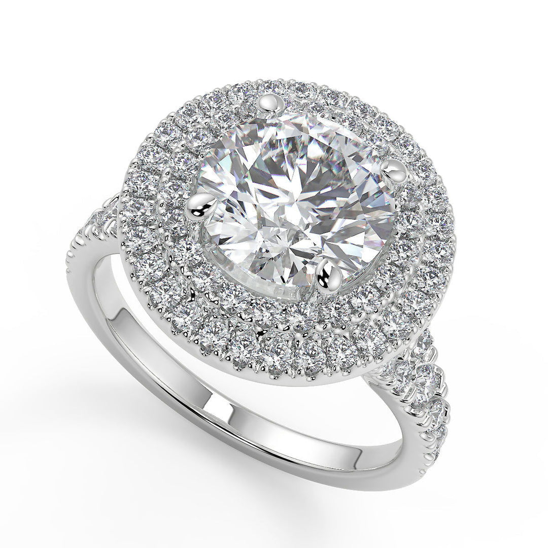 Kendall Double Halo Split Shank Pave Round Cut Diamond Ring - Nivetta