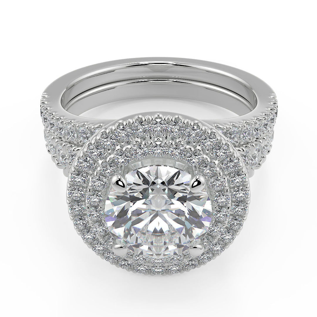 Kendall Double Halo Split Shank Pave Round Cut Diamond Ring - Nivetta