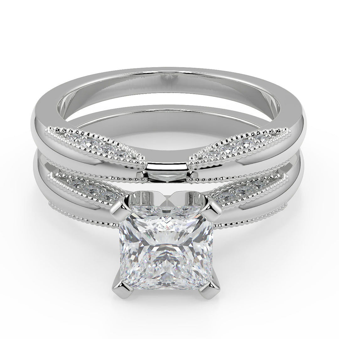 Khloe Milgrain 4 Prong Princess Cut Diamond Engagement Ring - Nivetta