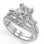 Load image into Gallery viewer, Kiara Baguette Accents 3 Stone Princess Cut Engagement Ring - Nivetta
