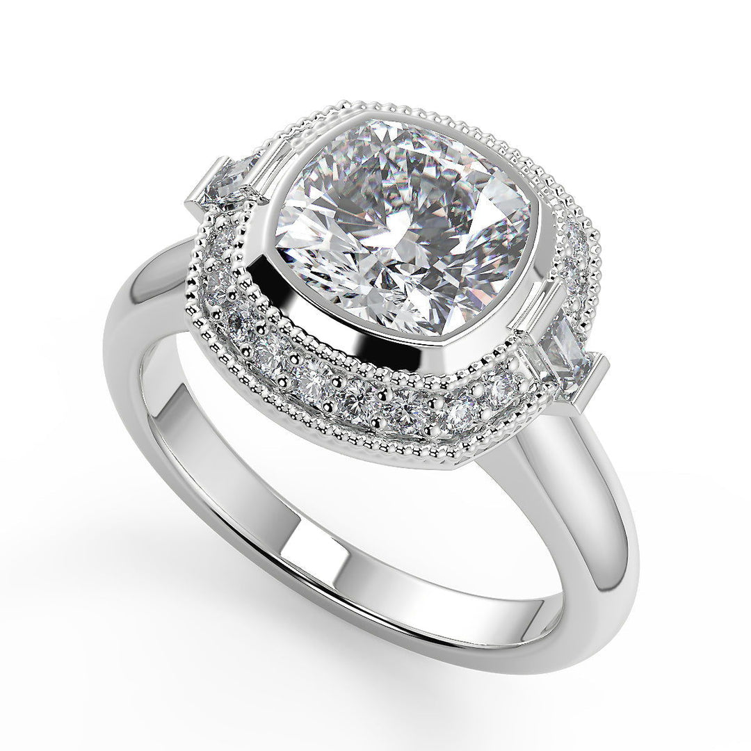 Kylee Halo Bezel Set Cushion Cut Diamond Engagement Ring - Nivetta