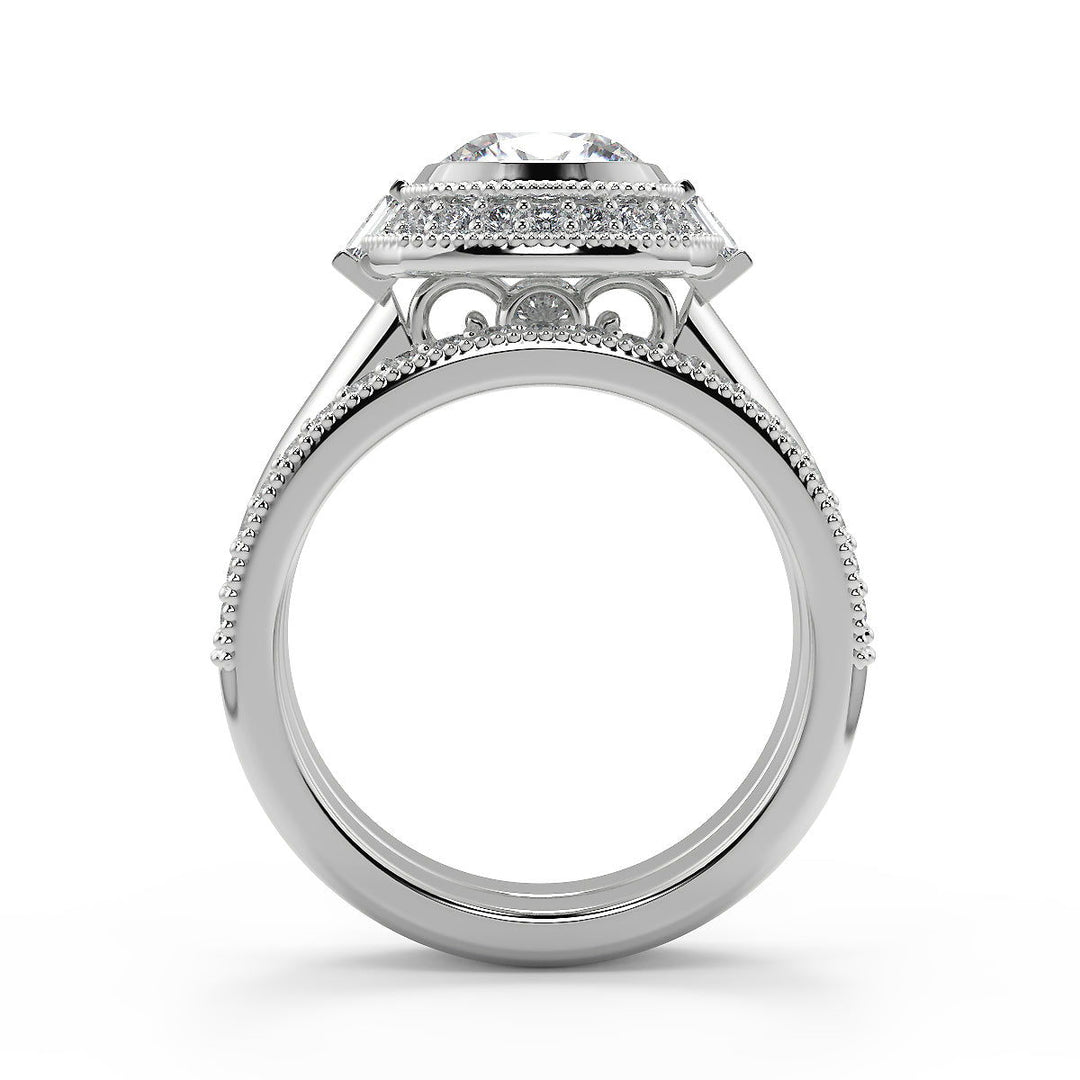 Kylee Halo Bezel Set Cushion Cut Diamond Engagement Ring - Nivetta