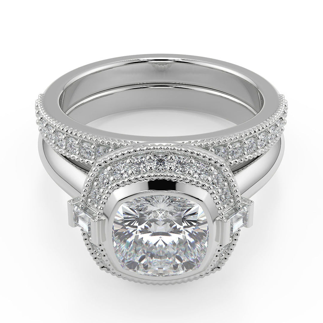 Kylee Halo Bezel Set Cushion Cut Diamond Engagement Ring - Nivetta