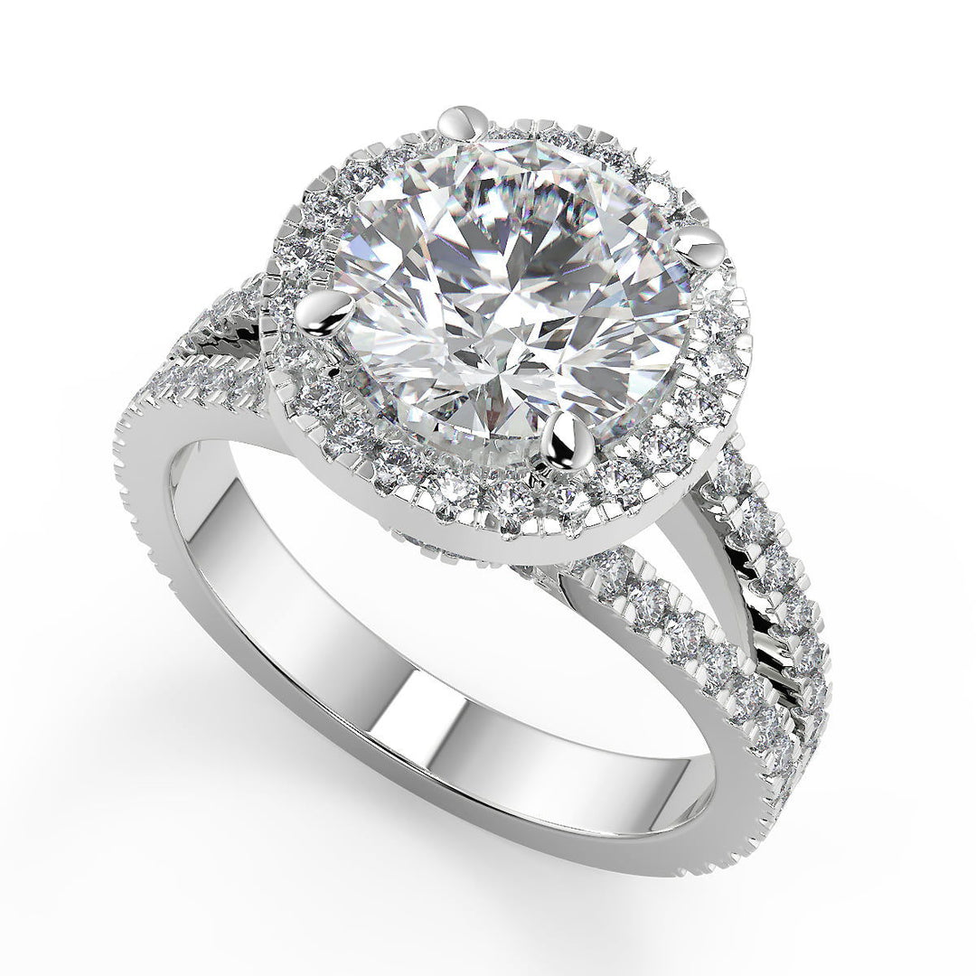 Kylie Halo Pave Split Shank Round Cut Diamond Engagement Ring - Nivetta