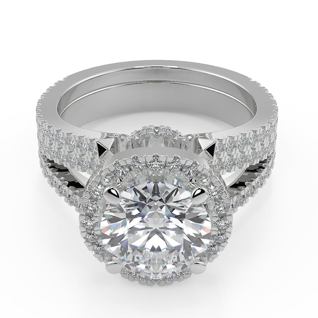 Kylie Halo Pave Split Shank Round Cut Diamond Engagement Ring - Nivetta