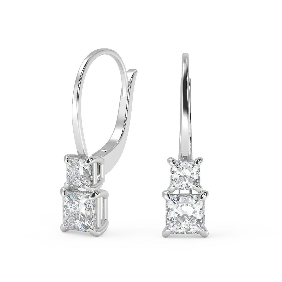 Kyra Princess Cut 6 Prong Stacked Earrings Leverback - Nivetta