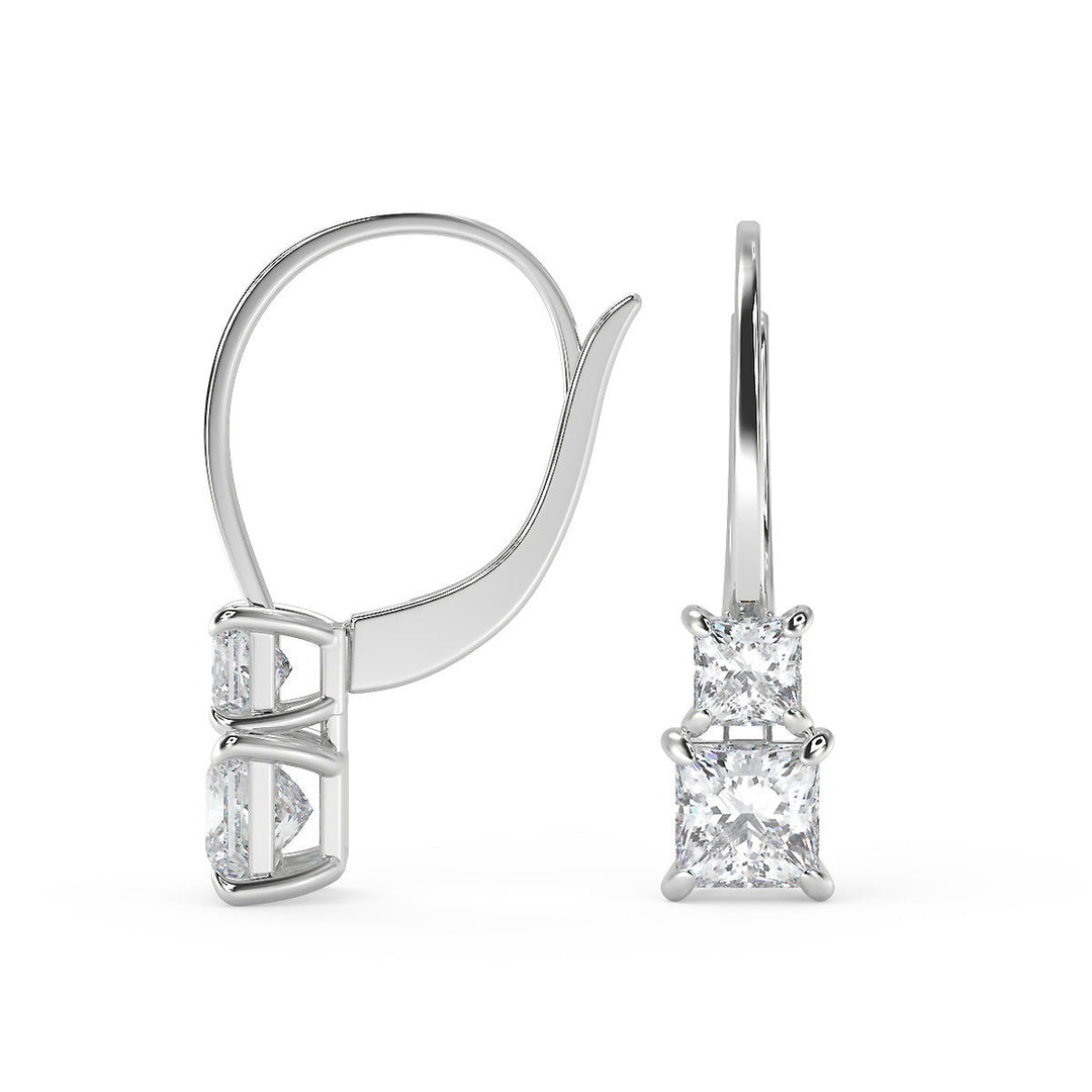 Kyra Princess Cut 6 Prong Stacked Earrings Leverback - Nivetta