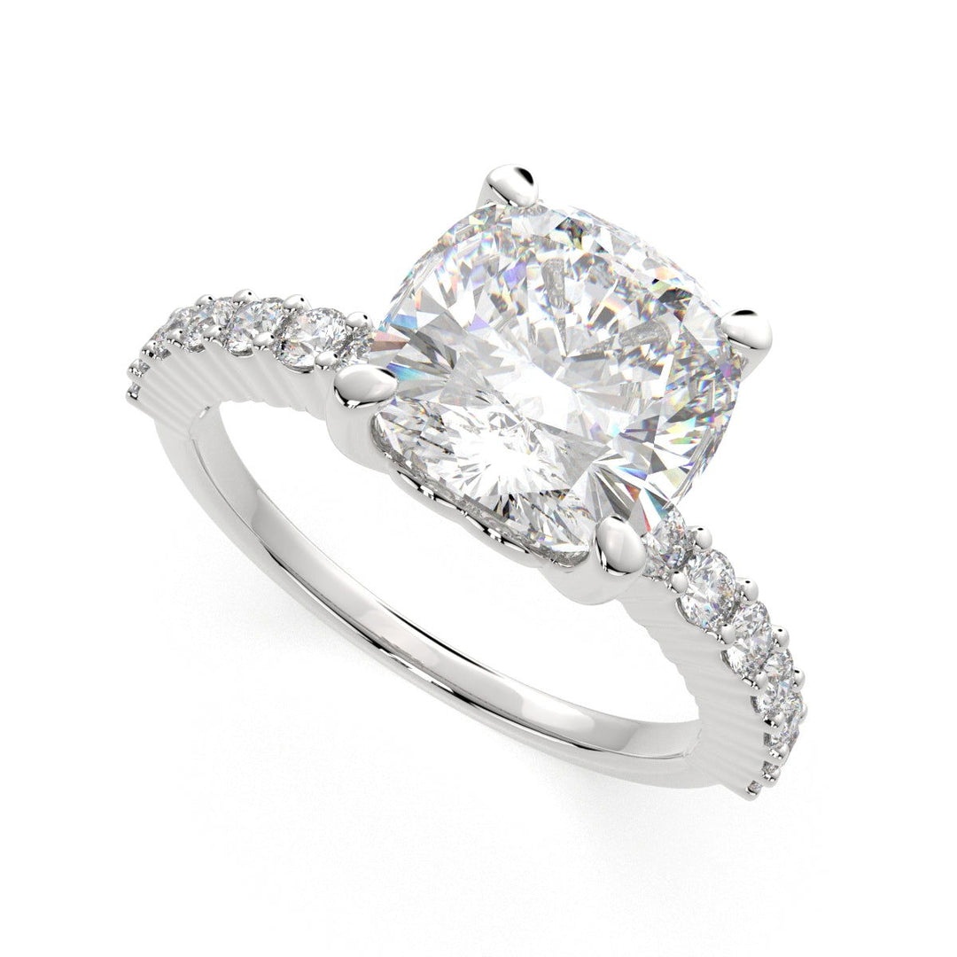 Lavinia Cushion Cut Side Stone 4 Prong Engagement Ring Setting - Nivetta