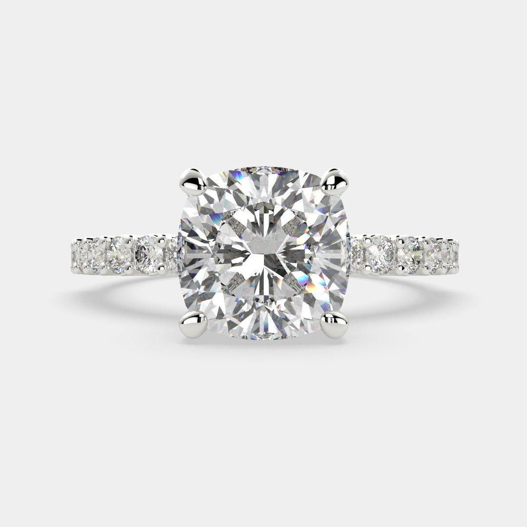 Lavinia Cushion Cut Side Stone 4 Prong Engagement Ring Setting - Nivetta