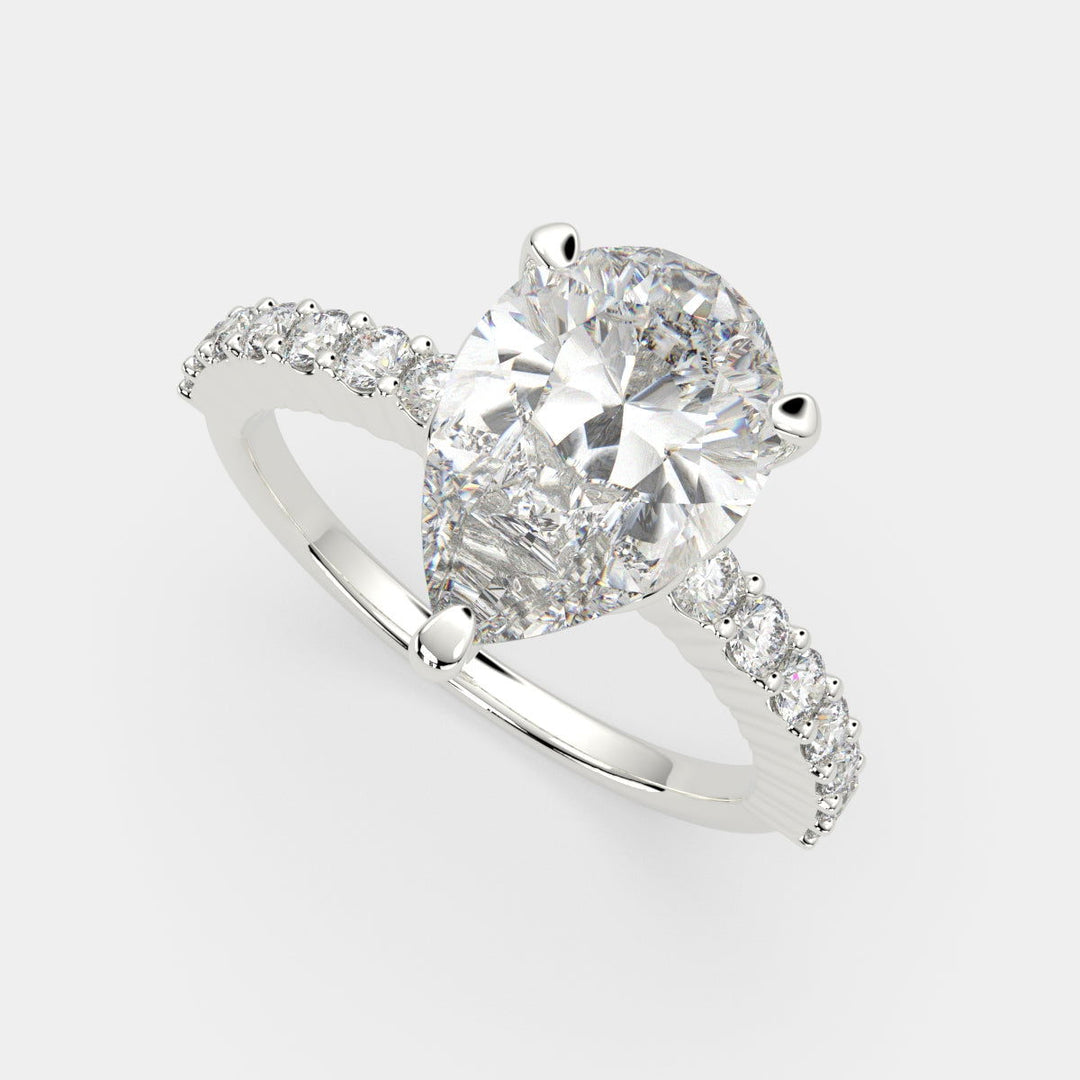 Lavinia Pear Cut Side Stone 4 Prong Engagement Ring Setting - Nivetta