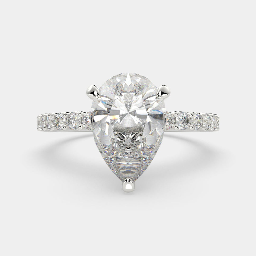 Lavinia Pear Cut Side Stone 4 Prong Engagement Ring Setting - Nivetta
