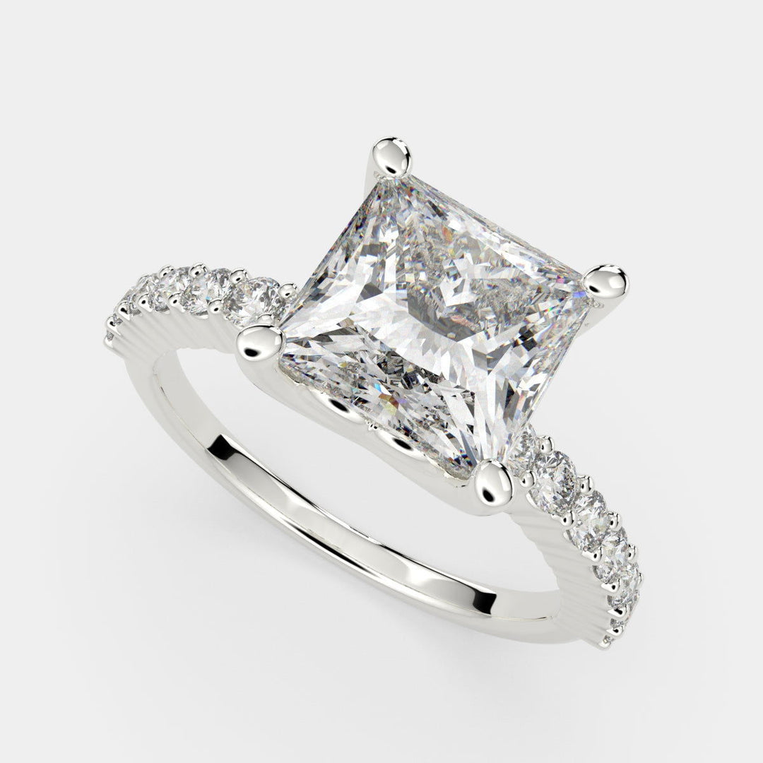 Lavinia Princess Cut Side Stone 4 Prong Engagement Ring Setting - Nivetta