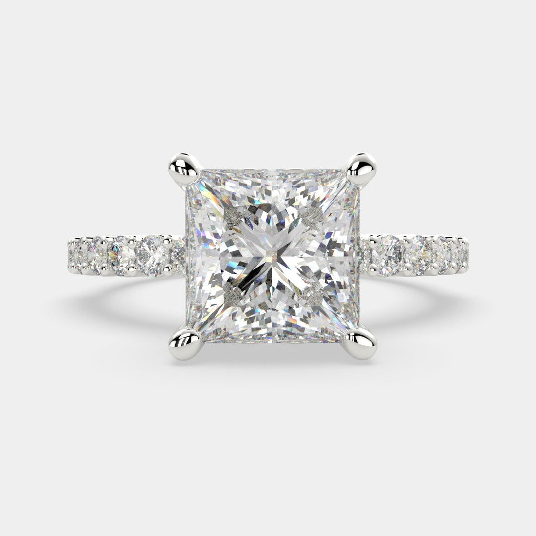 Lavinia Princess Cut Side Stone 4 Prong Engagement Ring Setting - Nivetta