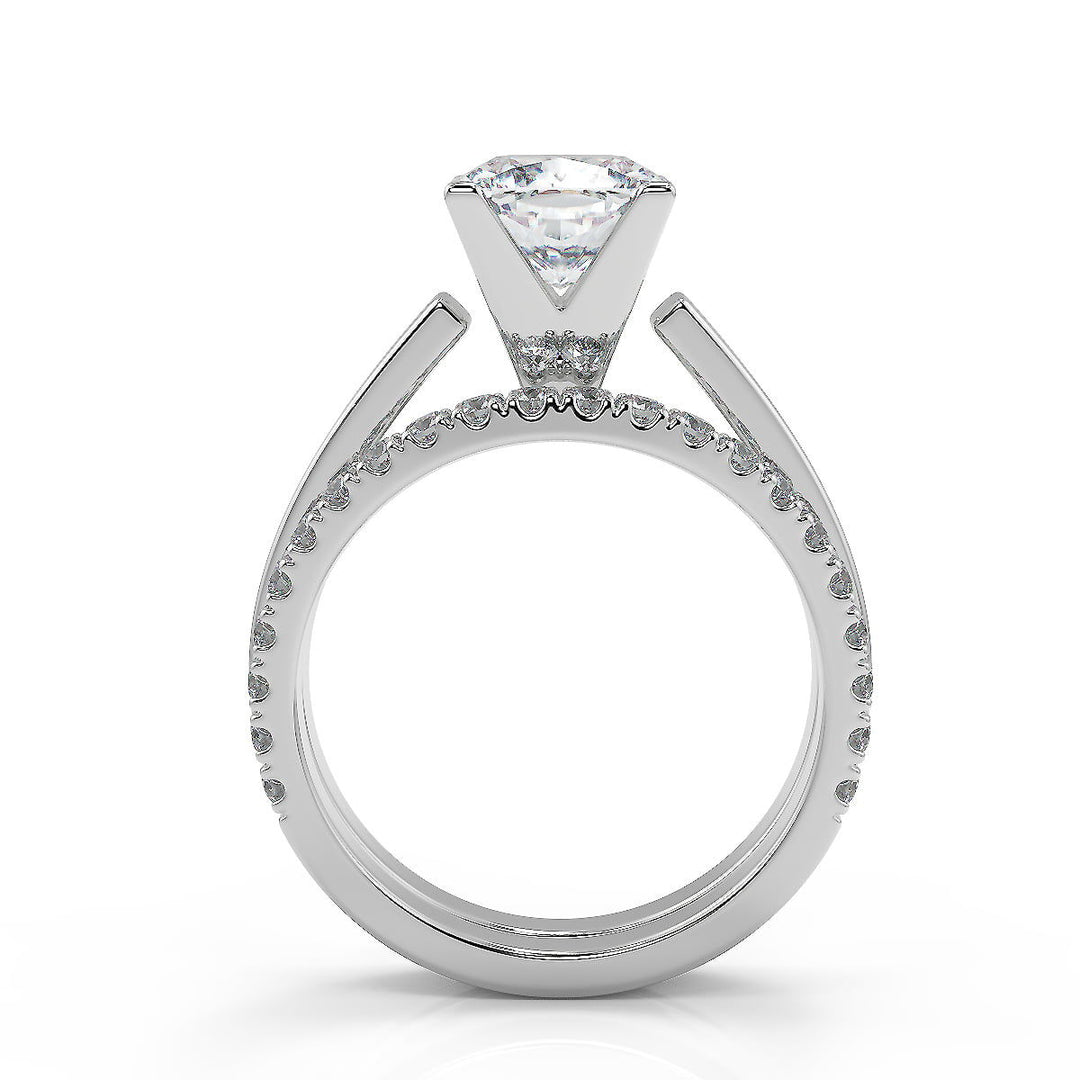Leah Cathedral Solitaire Round Cut Diamond Engagement Ring - Nivetta