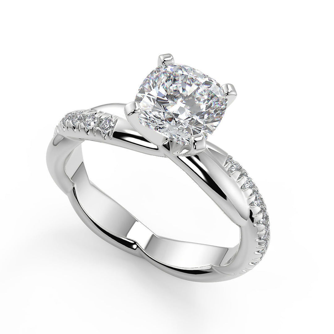 Lorelei Pave Twist Rope Cushion Cut Diamond Engagement Ring - Nivetta