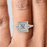 Load image into Gallery viewer, Luciana Princess Cut Pave Halo Split Shank Claw Set Ring - Nivetta
