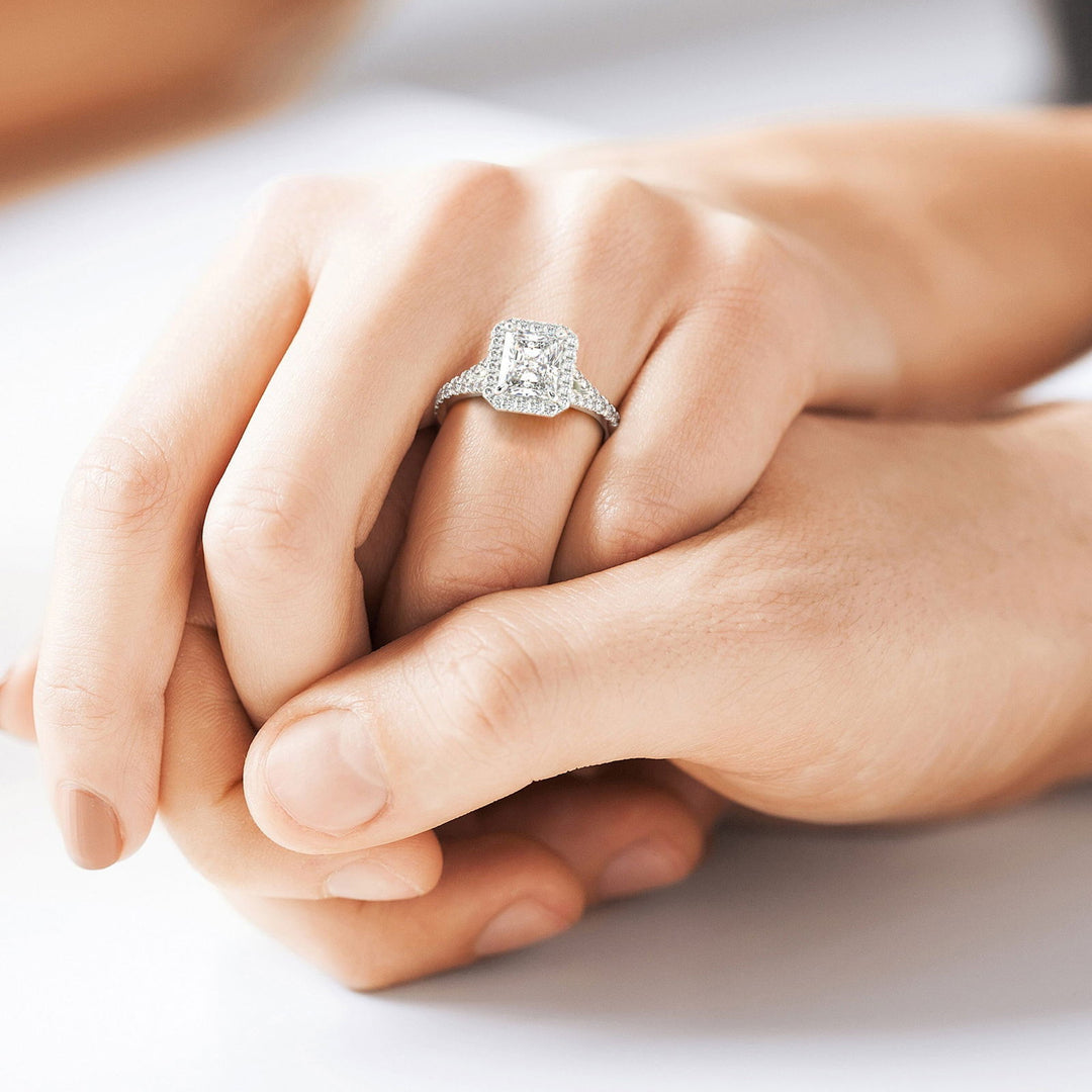 Luciana Radiant Cut Halo Split Shank Claw Set Engagement Ring - Nivetta