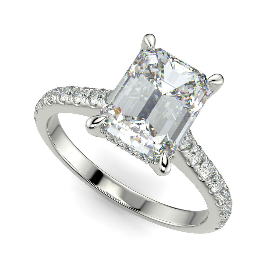 Madeline Emerald Cut Pave Hidden Halo 4 Prong Claw Set Engagement Ring Setting - Nivetta