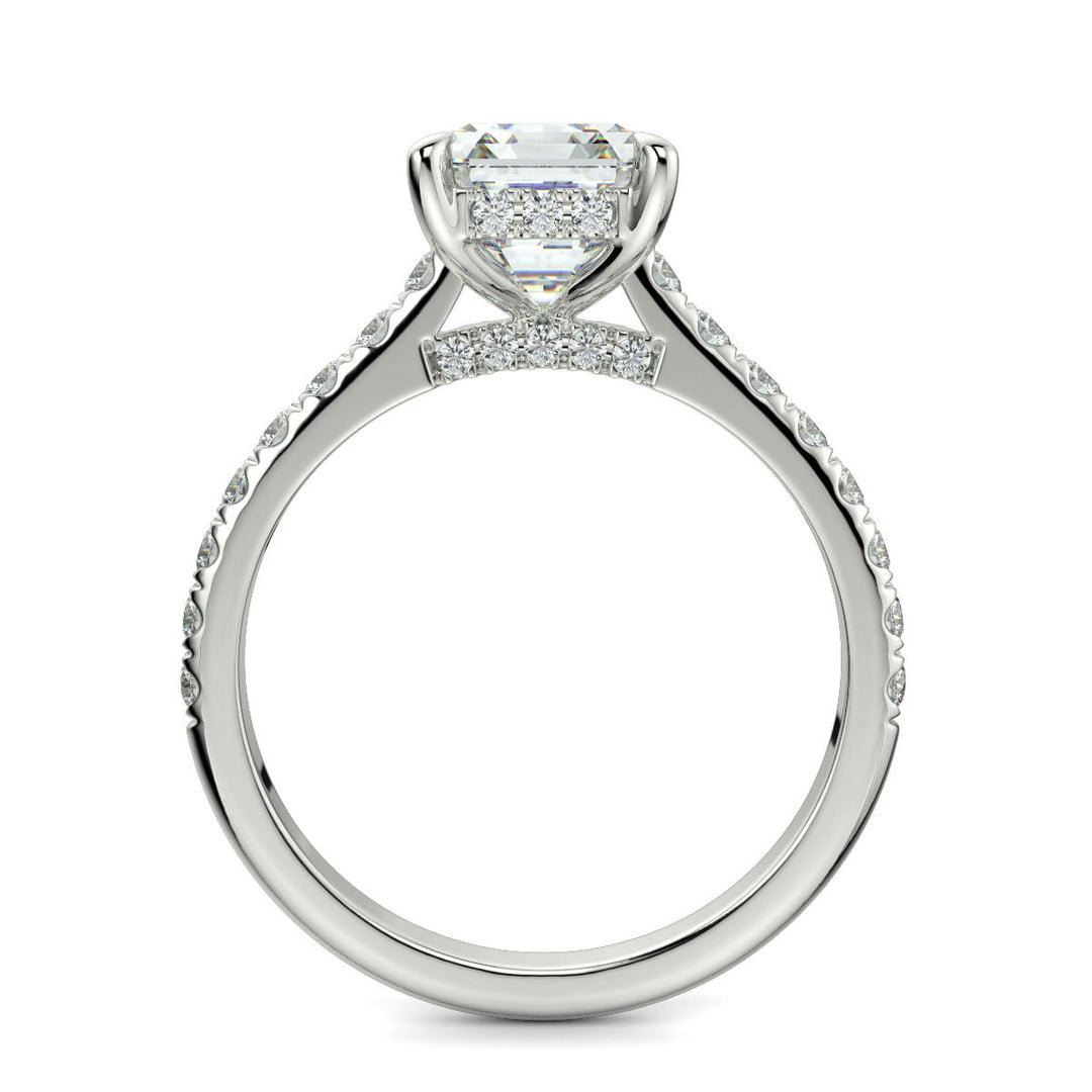 Madeline Emerald Cut Pave Hidden Halo 4 Prong Claw Set Engagement Ring Setting - Nivetta