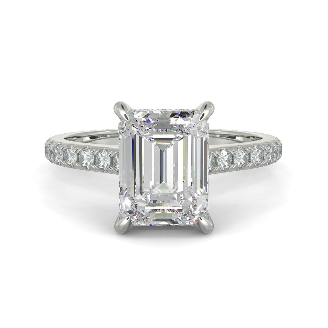 Madeline Emerald Cut Pave Hidden Halo 4 Prong Claw Set Engagement Ring Setting - Nivetta