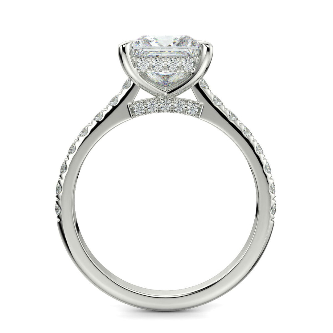Madeline Princess Cut Pave Hidden Halo 4 Prong Claw Set Engagement Ring Setting - Nivetta